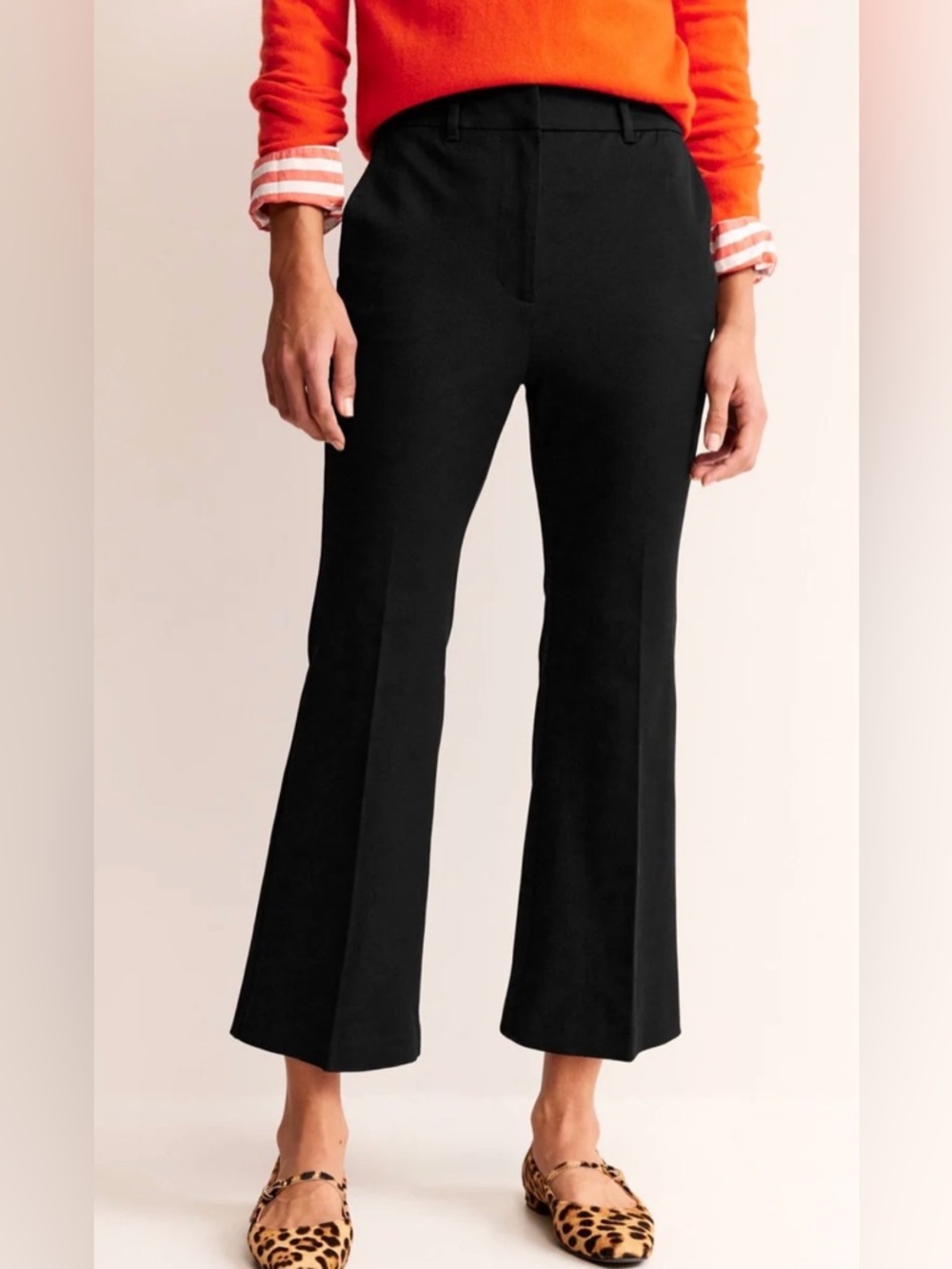 NWT Boden Chelsea Bi-Stretch Cropped Flare Black Pants Size 12R / US 8